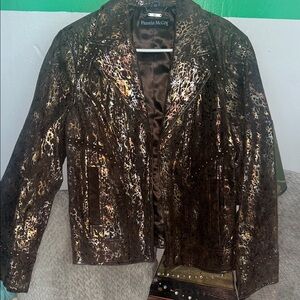 Pamela McCoy Gorgeous Shimmering Brown Genuine Leather Jacket